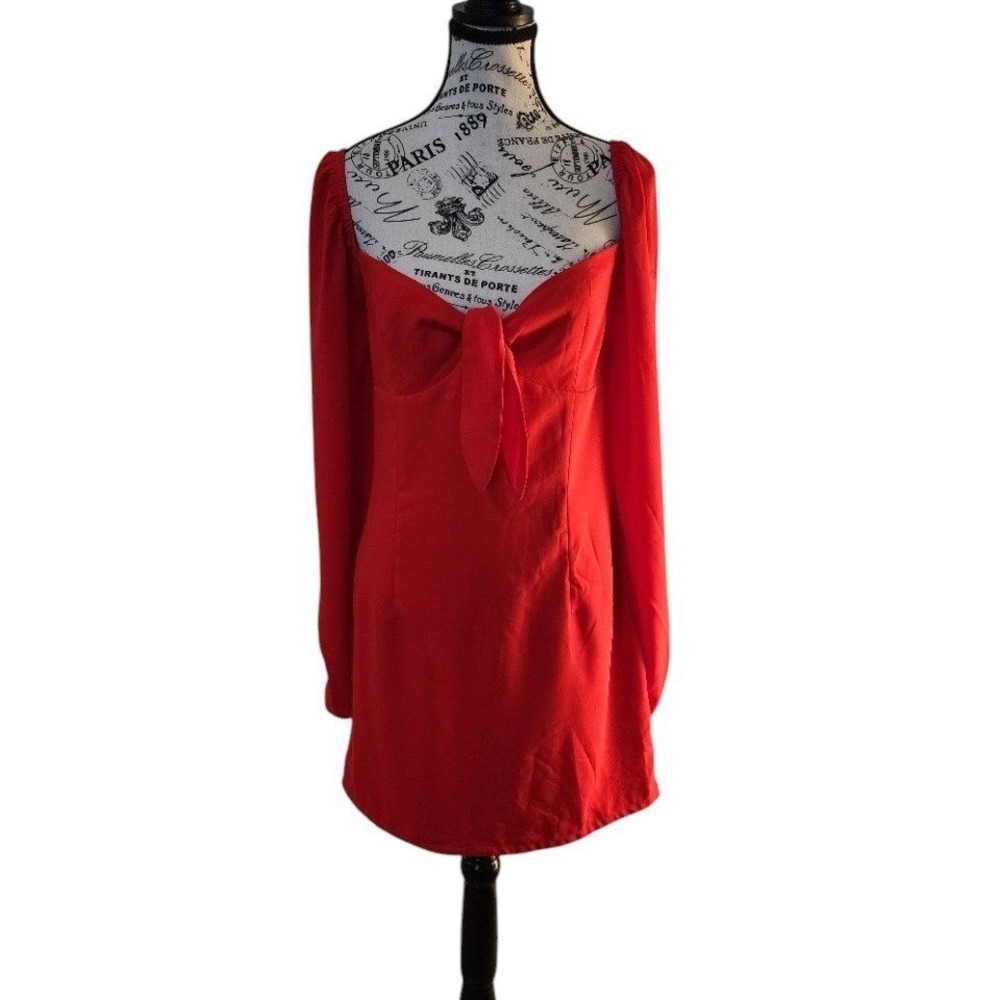 Fashion Nova Sweet Sayings Red Tie Front Mini Dress XL Long Sleeve